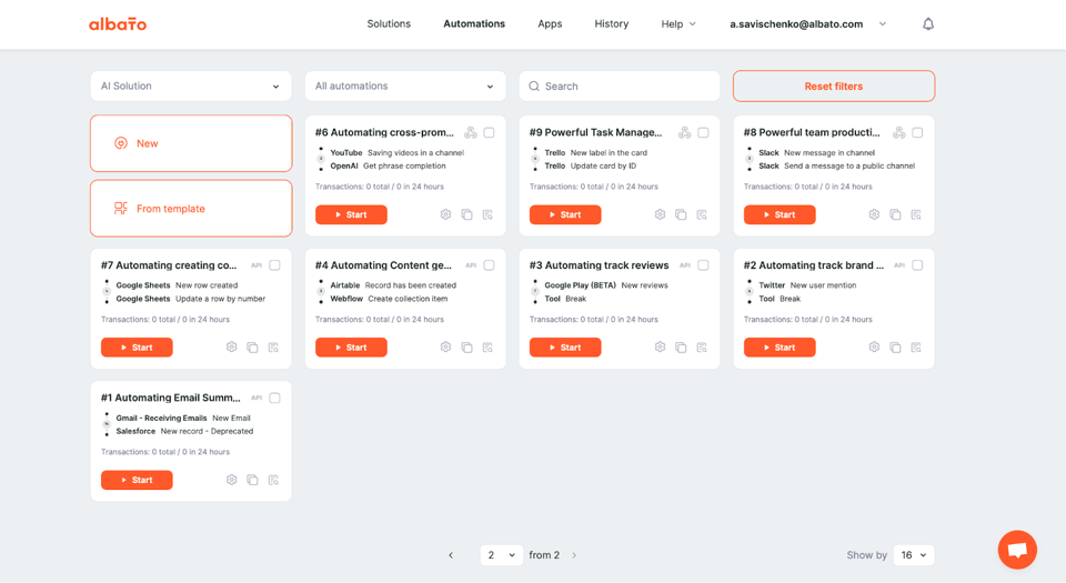 Albato homepage, alternative to Zapier